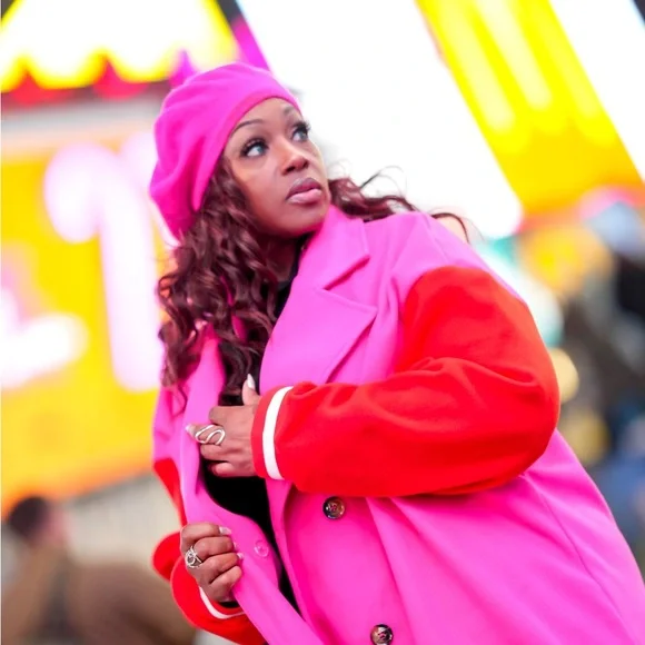 Bold Pink and Orange Trench Coat with Oversized Fit - Picture 15 of 15